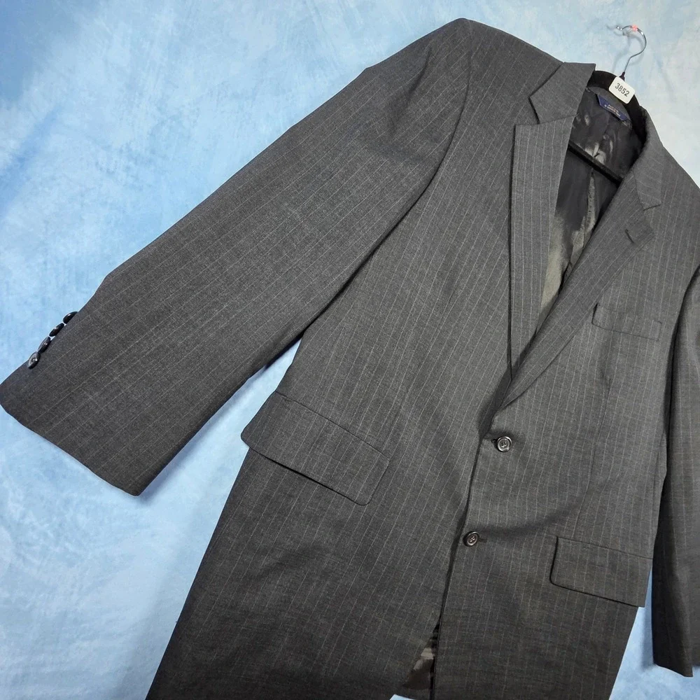 Brooks Brothers Brooksease Mens 45R Blazer Charcoal Grey Pinstripe Wool USA Made